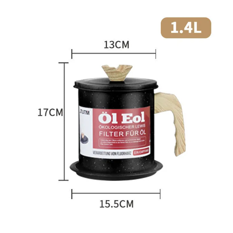 1.4L/1.7L Kitchen Stainless Steel Oil Filter Pot with Tray Large Capacity Lard Grease Strainer Tank Separator Cooking Utensils