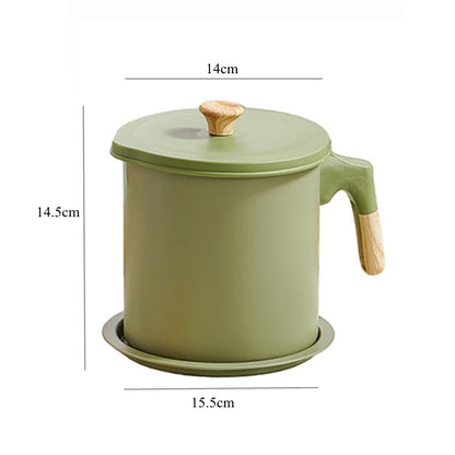 1.4L/1.7L Kitchen Stainless Steel Oil Filter Pot with Tray Large Capacity Lard Grease Strainer Tank Separator Cooking Utensils