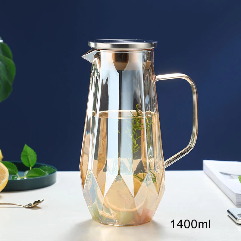 1.4L Diamond Texture Glass Teapot Set Amber color Hot Cold Water Water Jug Coffee Pot Home Water Carafe Heat-resistant Teapot Buy Our Tea