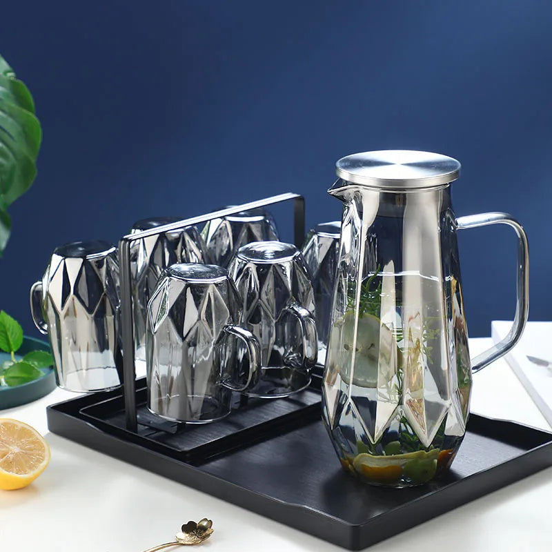 1.4L Diamond Texture Glass Teapot Set Amber color Hot Cold Water Water Jug Coffee Pot Home Water Carafe Heat-resistant Teapot Buy Our Tea