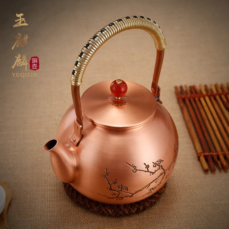 1.4L Handmade Pure Copper Plum Orchid Teapot Large Capacity Uncoated Kung Fu Tea Set Copper Water Kettle Boil Water Buy Our Tea