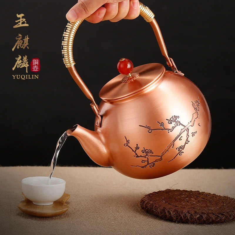 1.4L Handmade Pure Copper Plum Orchid Teapot Large Capacity Uncoated Kung Fu Tea Set Copper Water Kettle Boil Water Buy Our Tea