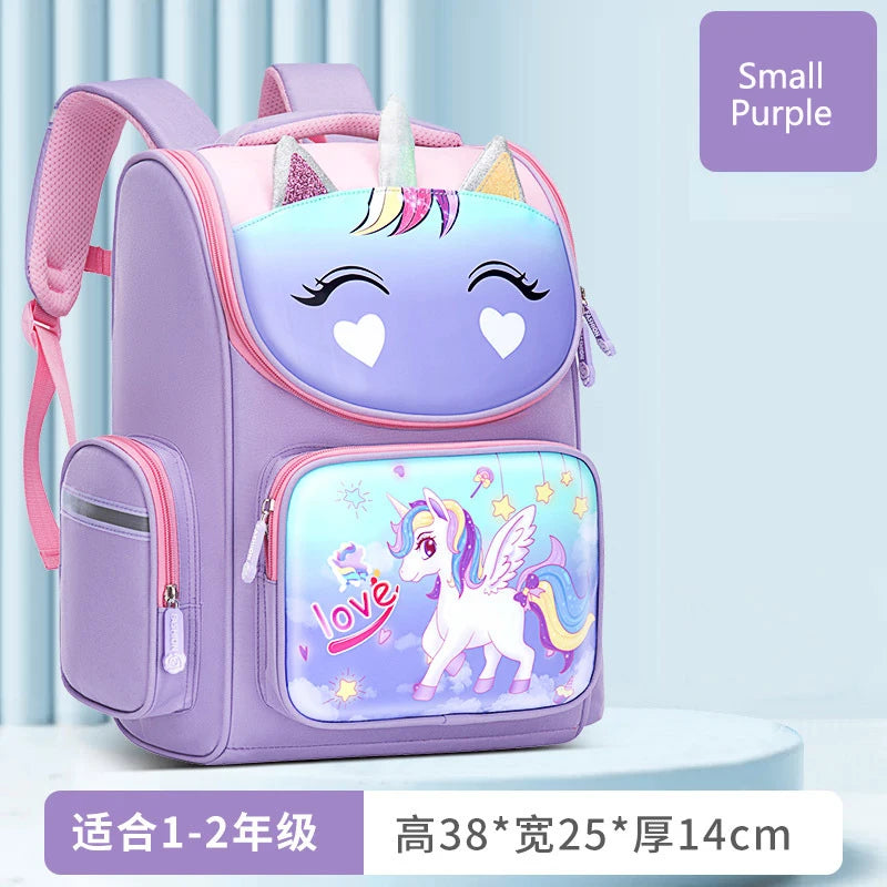 1-5 Grade Primary School Students Backpack Girls Schoolbag 3D Cartoon Unicorn School Bag Children Cute Rainbow Mochila Escolar