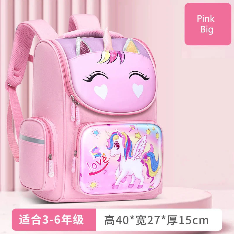 1-5 Grade Primary School Students Backpack Girls Schoolbag 3D Cartoon Unicorn School Bag Children Cute Rainbow Mochila Escolar