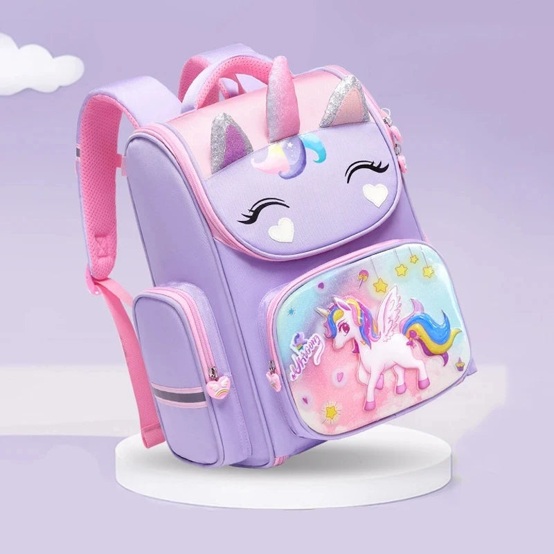 1-5 Grade Primary School Students Backpack Girls Schoolbag 3D Cartoon Unicorn School Bag Children Cute Rainbow Mochila Escolar