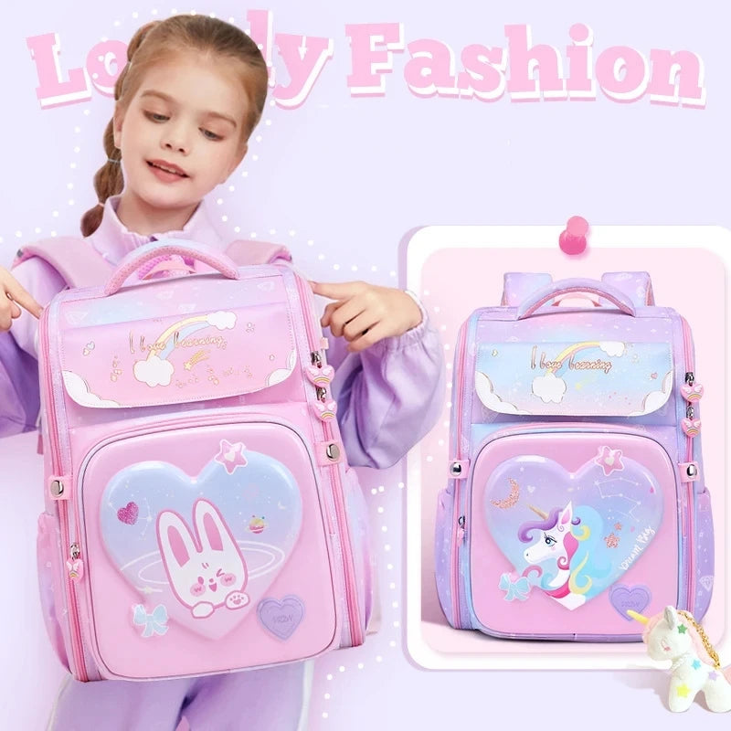 1-5 Grade Primary School Students Backpack Girls Schoolbag 3D Cartoon Unicorn School Bag Children Cute Rainbow Mochila Escolar