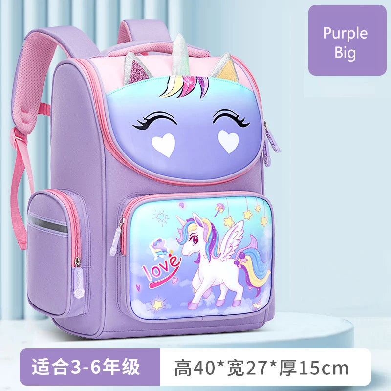 1-5 Grade Primary School Students Backpack Girls Schoolbag 3D Cartoon Unicorn School Bag Children Cute Rainbow Mochila Escolar