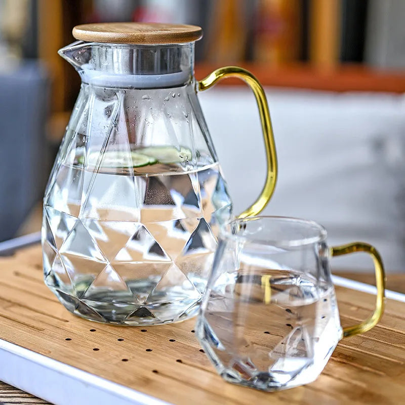 1.5L Diamond Texture Glass Teapot Set Hot Cold Water Water Jug Transparent Coffee Pot Home Water Carafe Heat-resistant Teapot Se Buy Our Tea