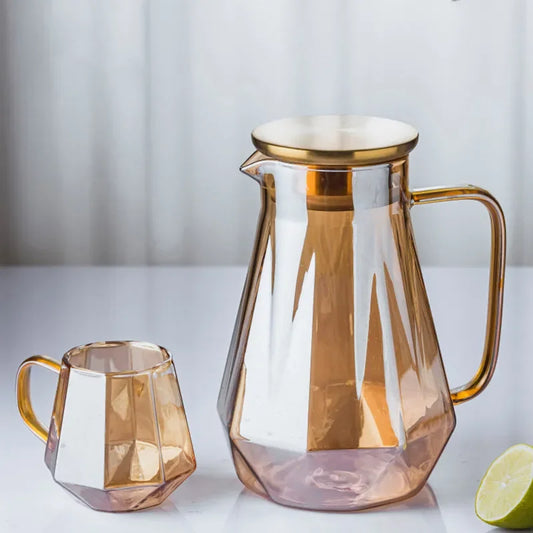 1.5L colourful Diamond Glass Teapot Set Home Water Carafe Heat-resistant Teapot  Hot Cold Water Water Jug Coffee Pot