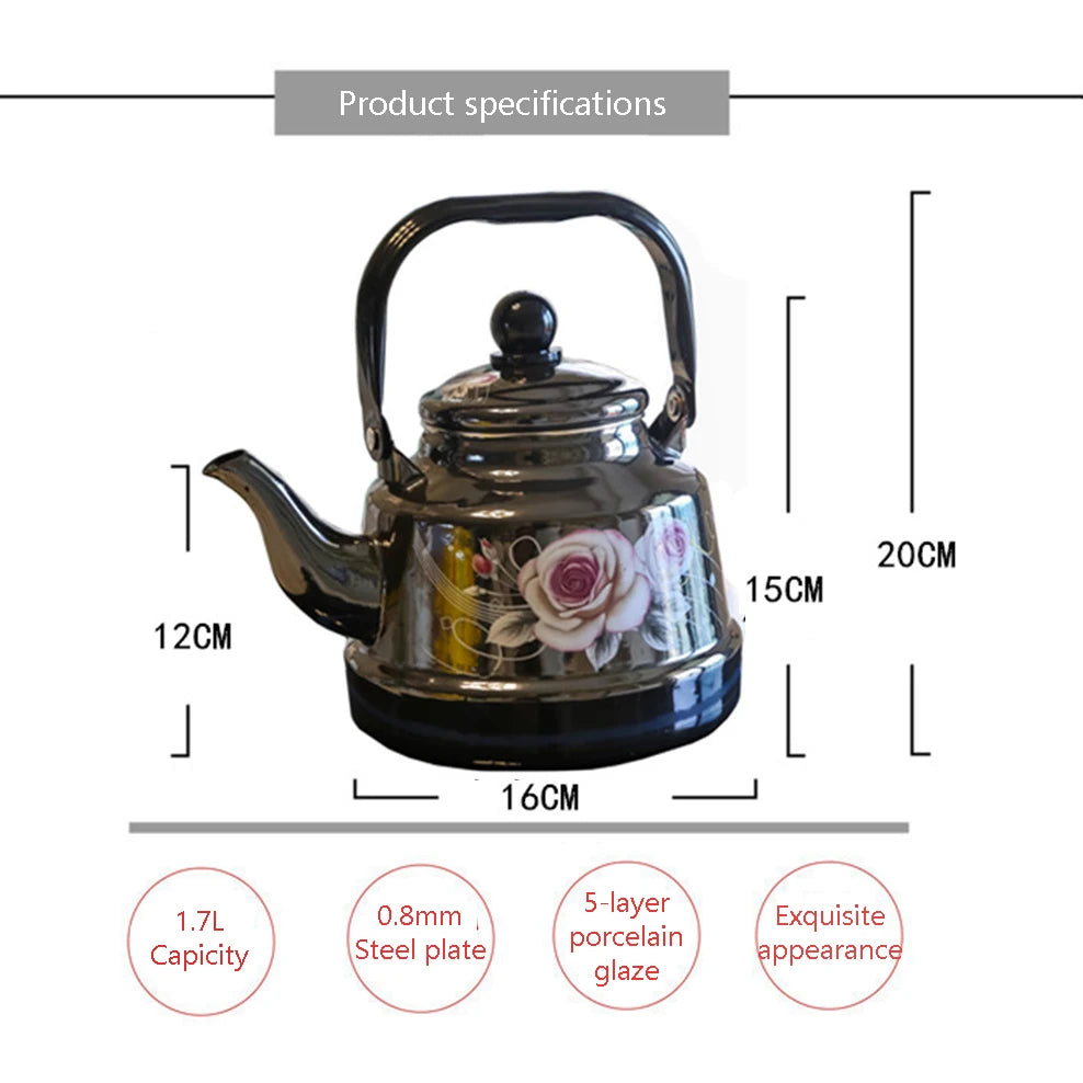 1.7L Enamel Boiling Kettle Black Porcelain Enameled Flat-Bottomed Pot Ancient Bell Teapot For Induction Cooker Boil Water Pot Buy Our Tea