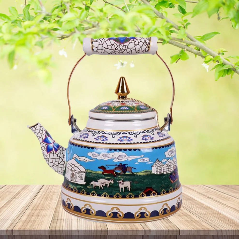 1.7L Tibetan Style Porcelain Enameled Teapot Chinese Ethnic Characteristic Milk Tea Infuser Enamel Boiling Water Kettle Buy Our Tea