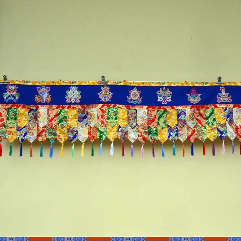1.9 Meters long Buddha hall Temple decoration Buddhism 8 Auspicious Symbols wall Hanging table Altar Enclosing curtain draperies