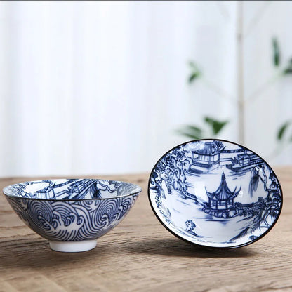 1 PCS Retro Blue and White Porcelain Cone Teacup Anti Scaling Hand-Painted Ceramic Tea Bowl Travel Meditation Cups Tea set