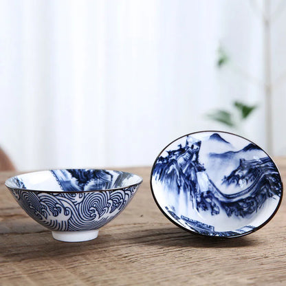 1 PCS Retro Blue and White Porcelain Cone Teacup Anti Scaling Hand-Painted Ceramic Tea Bowl Travel Meditation Cups Tea set