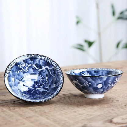 1 PCS Retro Blue and White Porcelain Cone Teacup Anti Scaling Hand-Painted Ceramic Tea Bowl Travel Meditation Cups Tea set