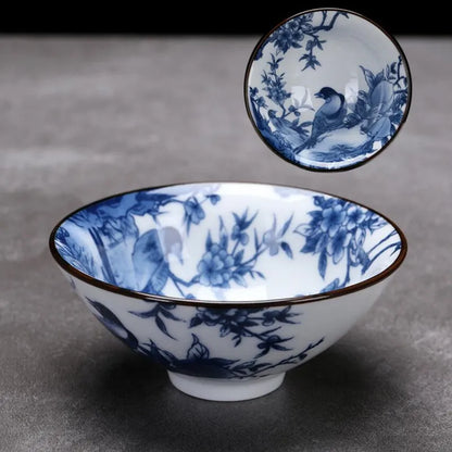 1 PCS Retro Blue and White Porcelain Cone Teacup Anti Scaling Hand-Painted Ceramic Tea Bowl Travel Meditation Cups Tea set