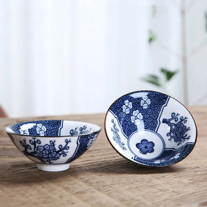 1 PCS Retro Blue and White Porcelain Cone Teacup Anti Scaling Hand-Painted Ceramic Tea Bowl Travel Meditation Cups Tea set