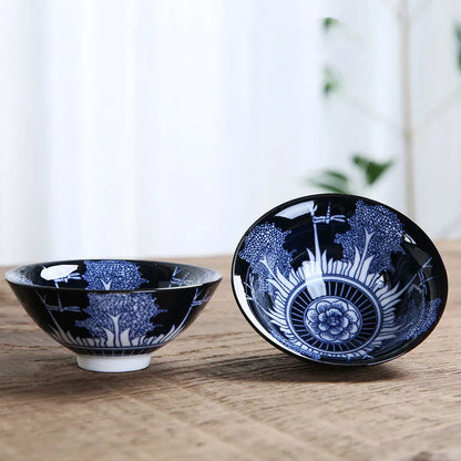 1 PCS Retro Blue and White Porcelain Cone Teacup Anti Scaling Hand-Painted Ceramic Tea Bowl Travel Meditation Cups Tea set