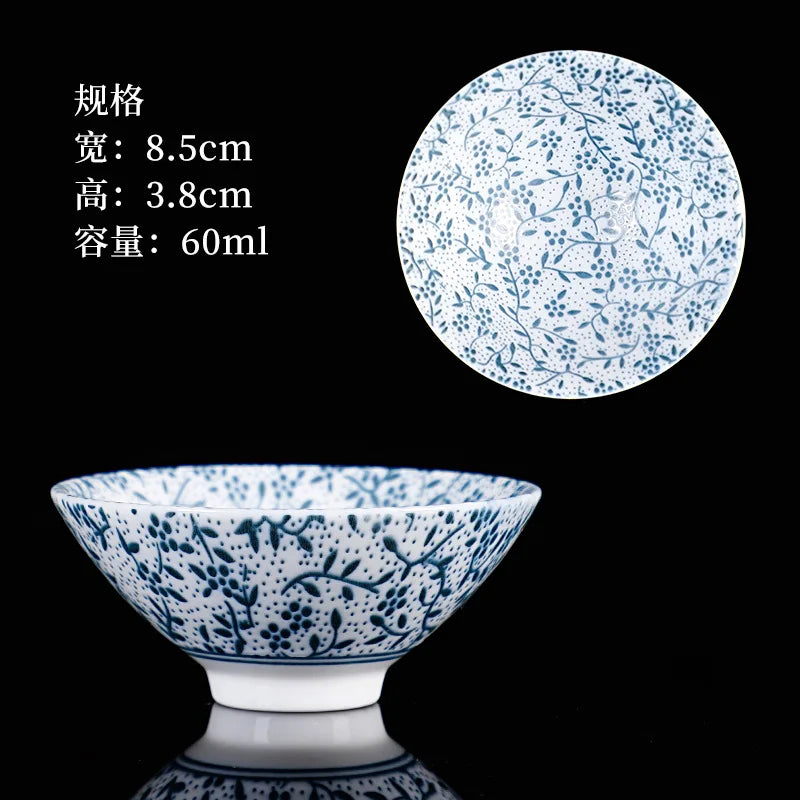 1 PCS Retro Blue and White Porcelain Cone Teacup Anti Scaling Hand-Painted Ceramic Tea Bowl Travel Meditation Cups Tea set