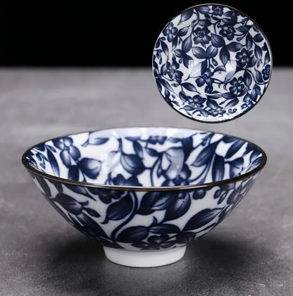 1 PCS Retro Blue and White Porcelain Cone Teacup Anti Scaling Hand-Painted Ceramic Tea Bowl Travel Meditation Cups Tea set