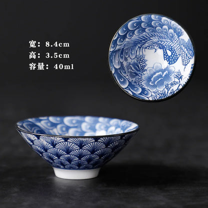 1 PCS Retro Blue and White Porcelain Cone Teacup Anti Scaling Hand-Painted Ceramic Tea Bowl Travel Meditation Cups Tea set