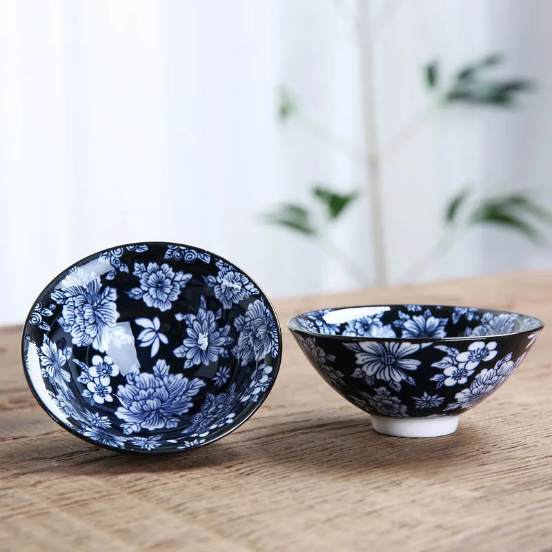 1 PCS Retro Blue and White Porcelain Cone Teacup Anti Scaling Hand-Painted Ceramic Tea Bowl Travel Meditation Cups Tea set