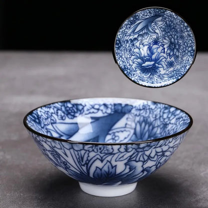 1 PCS Retro Blue and White Porcelain Cone Teacup Anti Scaling Hand-Painted Ceramic Tea Bowl Travel Meditation Cups Tea set