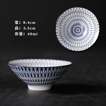 1 PCS Retro Blue and White Porcelain Cone Teacup Anti Scaling Hand-Painted Ceramic Tea Bowl Travel Meditation Cups Tea set