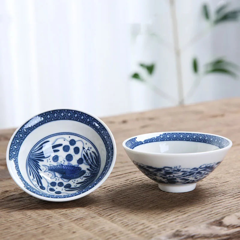 1 PCS Retro Blue and White Porcelain Cone Teacup Anti Scaling Hand-Painted Ceramic Tea Bowl Travel Meditation Cups Tea set