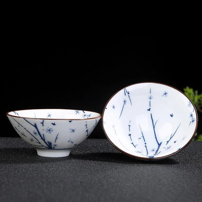 1 PCS Retro Blue and White Porcelain Cone Teacup Anti Scaling Hand-Painted Ceramic Tea Bowl Travel Meditation Cups Tea set