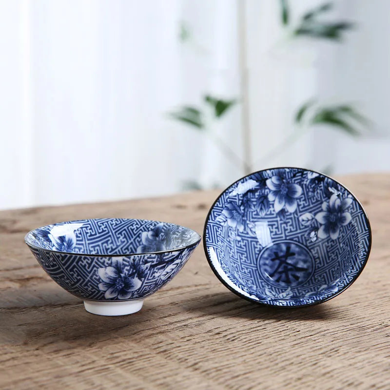 1 PCS Retro Blue and White Porcelain Cone Teacup Anti Scaling Hand-Painted Ceramic Tea Bowl Travel Meditation Cups Tea set