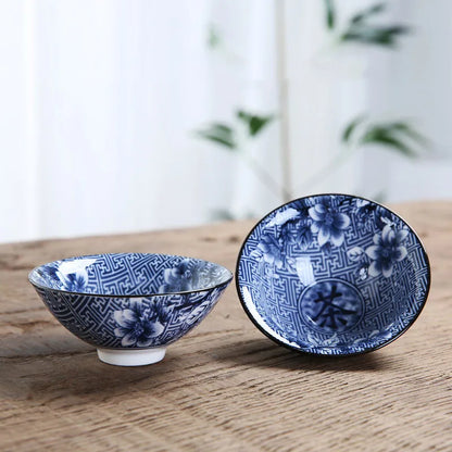 1 PCS Retro Blue and White Porcelain Cone Teacup Anti Scaling Hand-Painted Ceramic Tea Bowl Travel Meditation Cups Tea set