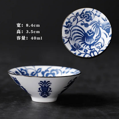 1 PCS Retro Blue and White Porcelain Cone Teacup Anti Scaling Hand-Painted Ceramic Tea Bowl Travel Meditation Cups Tea set