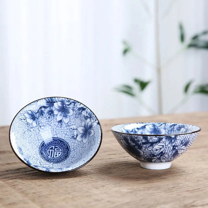1 PCS Retro Blue and White Porcelain Cone Teacup Anti Scaling Hand-Painted Ceramic Tea Bowl Travel Meditation Cups Tea set