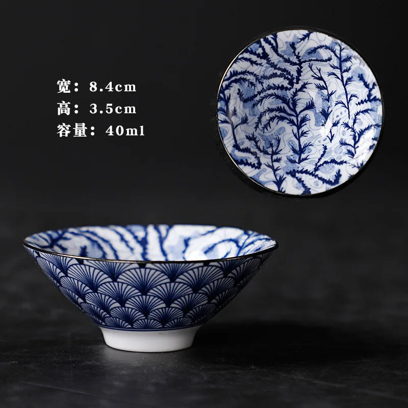 1 PCS Retro Blue and White Porcelain Cone Teacup Anti Scaling Hand-Painted Ceramic Tea Bowl Travel Meditation Cups Tea set