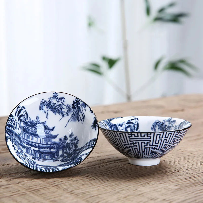 1 PCS Retro Blue and White Porcelain Cone Teacup Anti Scaling Hand-Painted Ceramic Tea Bowl Travel Meditation Cups Tea set