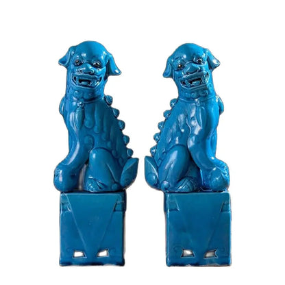 1 Pair Chinese Jingdezhen Ceramics Porcelain Blue Foo Fu Dog Guardion Lion Statue for Desktop Car Ornaments Buy Our Tea