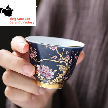 1 Pc Palace Luxury Ceramic Teacup Hand Painted Flowers Tea Bowl Handmade Tea Cup Tie Guanyin Pu'er Home Porcelain Tea Set 65ml