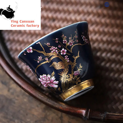 1 Pc Palace Luxury Ceramic Teacup Hand Painted Flowers Tea Bowl Handmade Tea Cup Tie Guanyin Pu'er Home Porcelain Tea Set 65ml