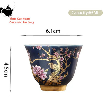 1 Pc Palace Luxury Ceramic Teacup Hand Painted Flowers Tea Bowl Handmade Tea Cup Tie Guanyin Pu'er Home Porcelain Tea Set 65ml