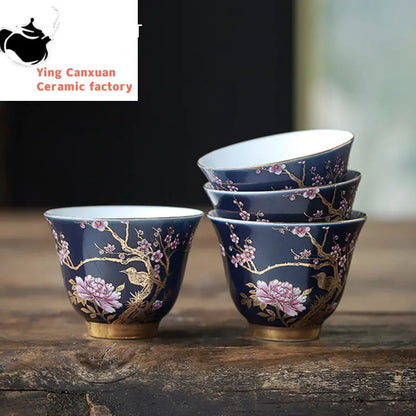 1 Pc Palace Luxury Ceramic Teacup Hand Painted Flowers Tea Bowl Handmade Tea Cup Tie Guanyin Pu'er Home Porcelain Tea Set 65ml