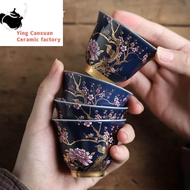 1 Pc Palace Luxury Ceramic Teacup Hand Painted Flowers Tea Bowl Handmade Tea Cup Tie Guanyin Pu'er Home Porcelain Tea Set 65ml