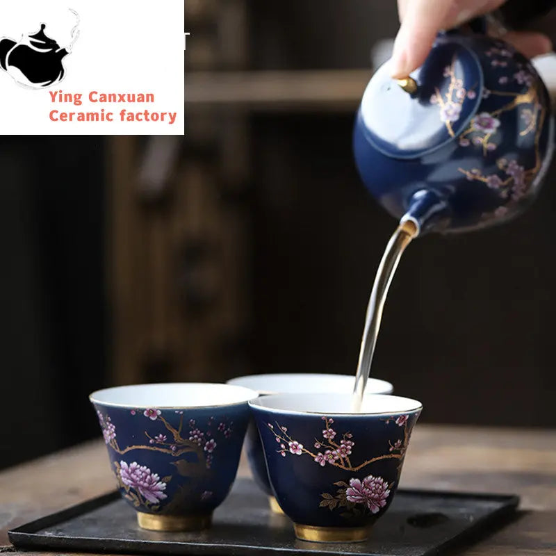 1 Pc Palace Luxury Ceramic Teacup Hand Painted Flowers Tea Bowl Handmade Tea Cup Tie Guanyin Pu'er Home Porcelain Tea Set 65ml