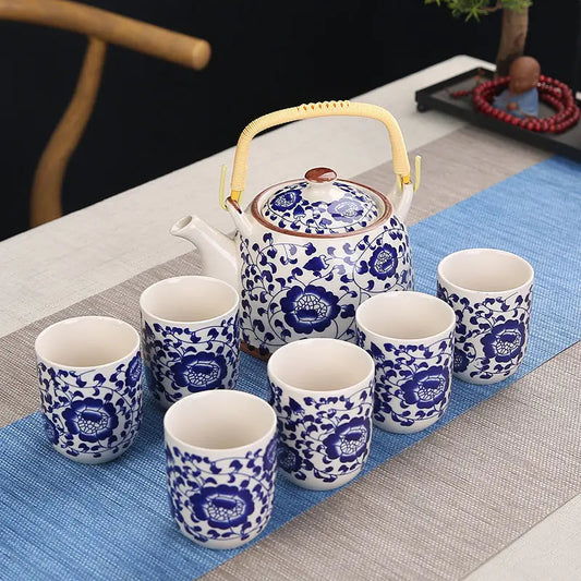 1 Pot 6 Cups Creative CeramicTea Set Handmade TeaPot Cup Chinese Porcelain Gift GungFu Floral Tea Teaware Office Travel Teaware