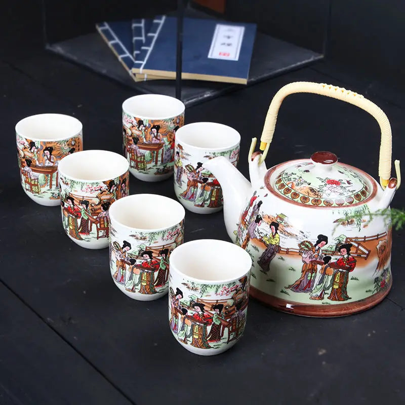 1 Pot 6 Cups Creative CeramicTea Set Handmade TeaPot Cup Chinese Porcelain Gift GungFu Floral Tea Teaware Office Travel Teaware