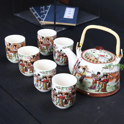 1 Pot 6 Cups Creative CeramicTea Set Handmade TeaPot Cup Chinese Porcelain Gift GungFu Floral Tea Teaware Office Travel Teaware