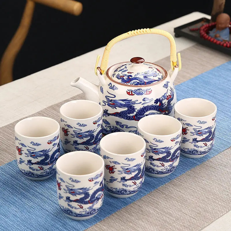 1 Pot 6 Cups Creative CeramicTea Set Handmade TeaPot Cup Chinese Porcelain Gift GungFu Floral Tea Teaware Office Travel Teaware