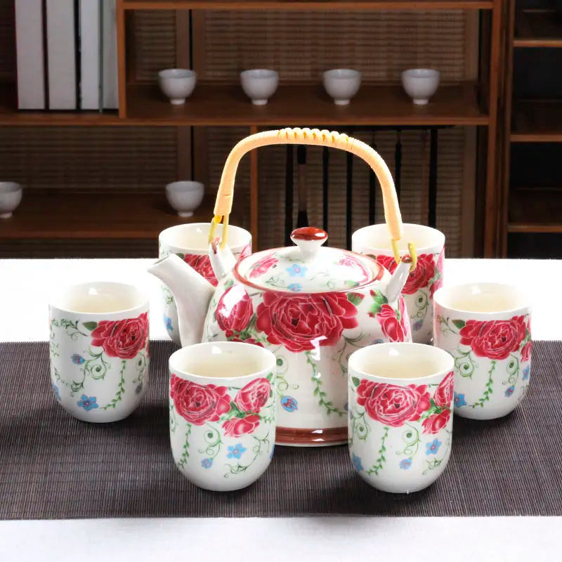 1 Pot 6 Cups Creative CeramicTea Set Handmade TeaPot Cup Chinese Porcelain Gift GungFu Floral Tea Teaware Office Travel Teaware