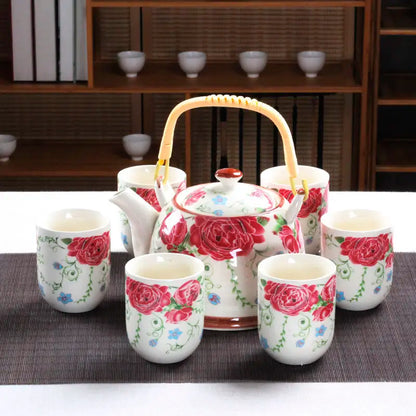 1 Pot 6 Cups Creative CeramicTea Set Handmade TeaPot Cup Chinese Porcelain Gift GungFu Floral Tea Teaware Office Travel Teaware