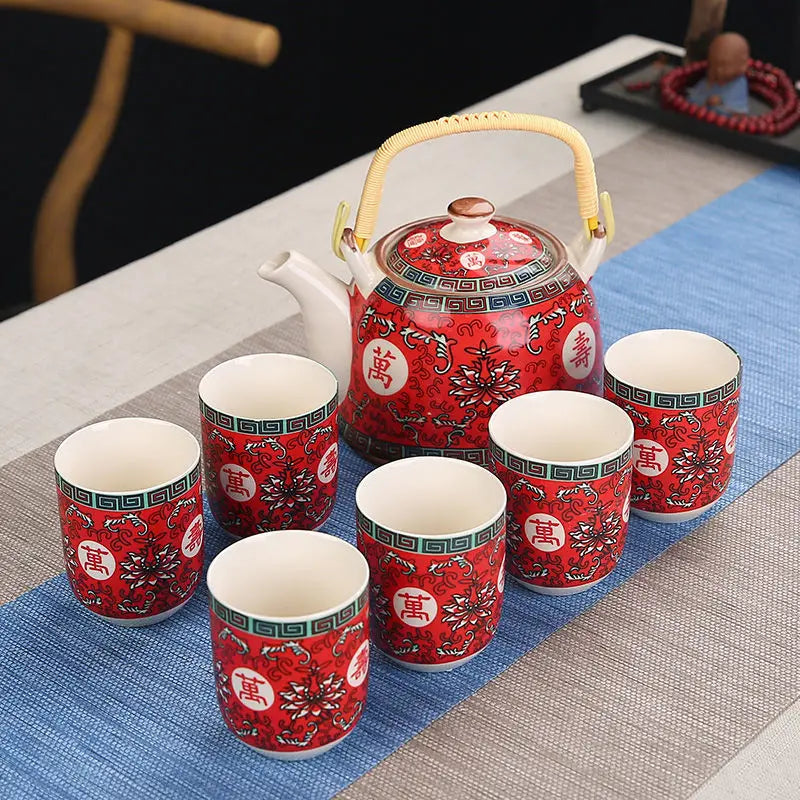 1 Pot 6 Cups Creative CeramicTea Set Handmade TeaPot Cup Chinese Porcelain Gift GungFu Floral Tea Teaware Office Travel Teaware
